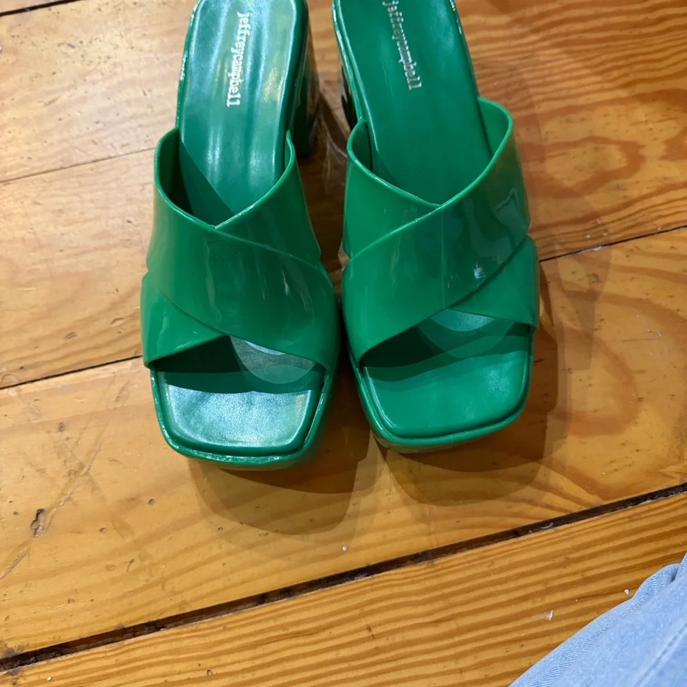 Jeffrey Campbell Green Patent Crisscross Mule Sandals - Picture 2 of 7